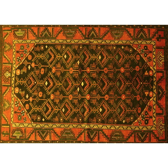 Ahgly Company Machine Washable Indoor Rectangle Persian Yellow Traditional Area Rugs, 5' x 7'