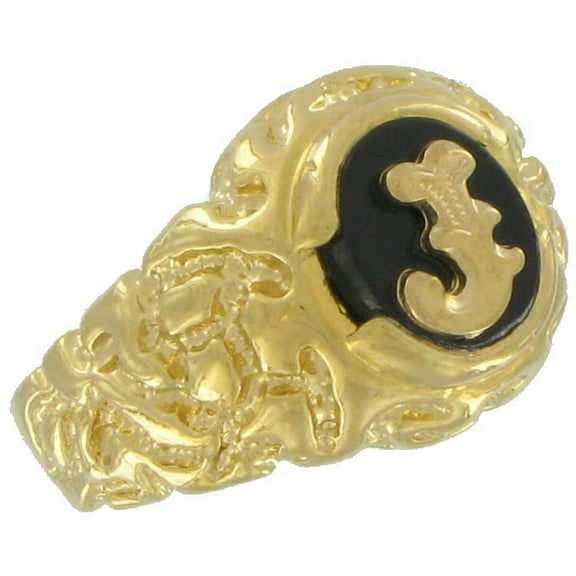 Gold Tone Black Onyx J Initial Signet Ring Size 13 Mens Adult Male