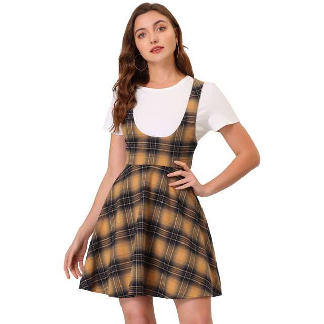 Allegra K Falda Con Tirantes Y Tirantes De Cuadros De Tartán Para Mujer Azul amarillo XL