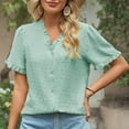 thumbnail image 4 of Olyvenn Stylish Blouses for Women Dressy Casual Solid Color Button Down Short Sleeve Top Chiffon Elegant Stylish Summer Tunics Green 6, 4 of 7