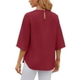 thumbnail image 2 of BadPiggies Women's Blouses Casual Summer Tops Dressy Pleated Scoop Neck 3/4 Sleeve Office Work Chiffon Shirts, 2 of 8