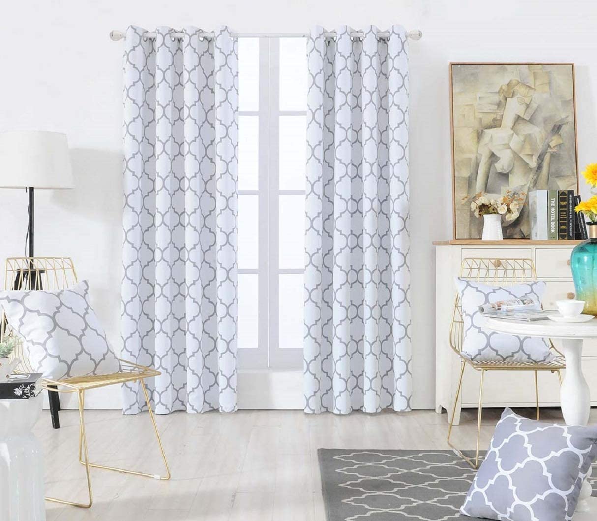 Dikarts Blackout Curtains White with Throw Pillow Covers 4 Pieces Set