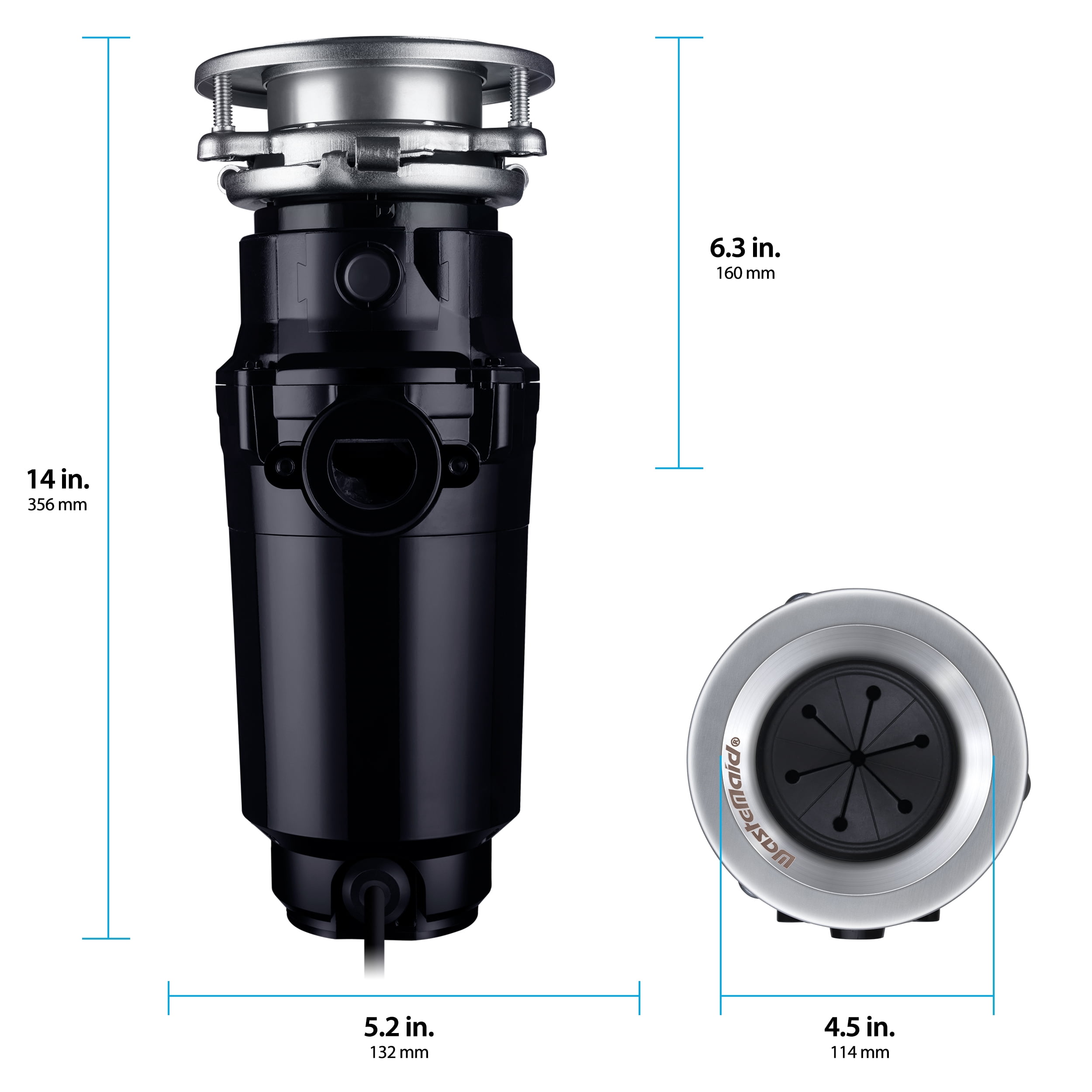 Titan 3/4 HP Slim Line Garbage Disposal for Confined Spaces, Featuring Bio Shield, and Attached Power Cord