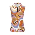 thumbnail image 3 of Fshinging Women Retro Floral Print Collared Sleeveless Polo Shirts Casual Sports Tops Orange L, 3 of 3