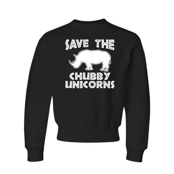 Youth Save The Chubby Unicorns Funny Rhino Crewneck Sweatshirt