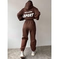 thumbnail image 2 of Women's Fleece Lined Sportswear Outfits, Letter Print Long Sleeve Hoodies + High Waist Jogger Pants Tracksuit, 2 of 9