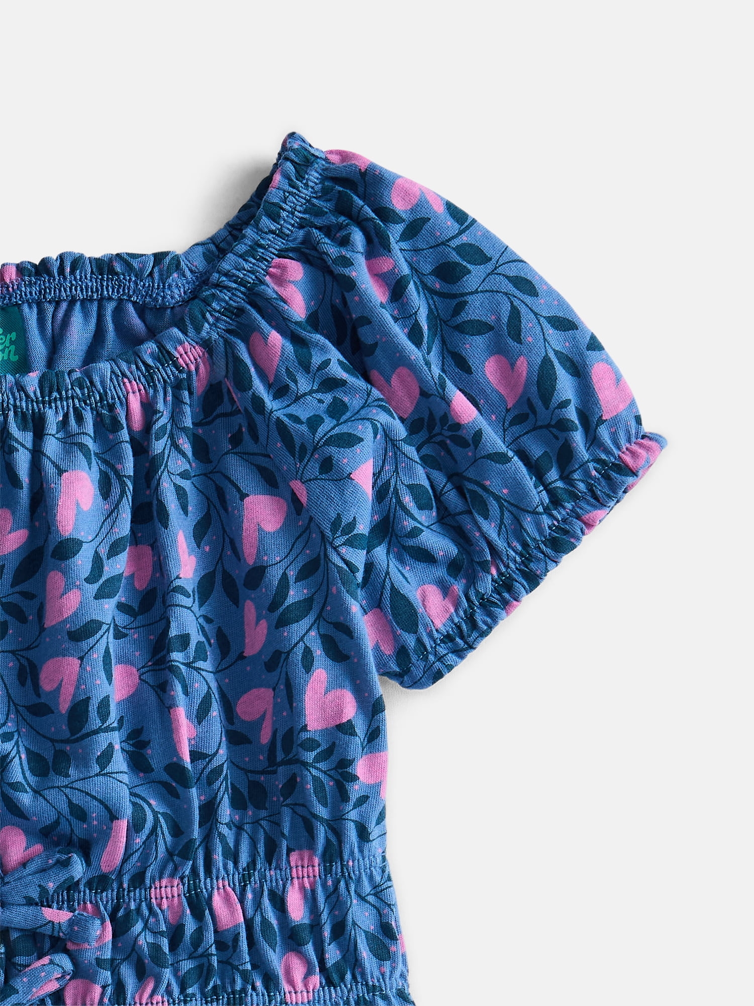 Wonder Nation Girls' Bow Front Peasant Top with Short Puff Sleeves, Sizes 4-18 & Plus