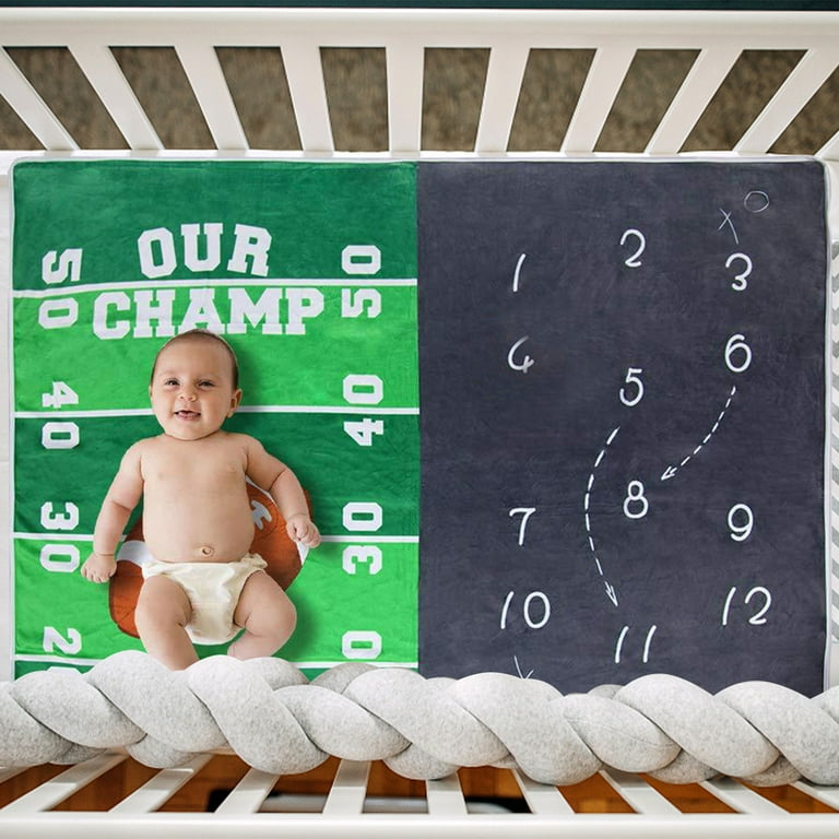 Bok Baby Monthly Milestone Blanket - Soccer Theme, 40x50 Inch Flannel Photo Blanket