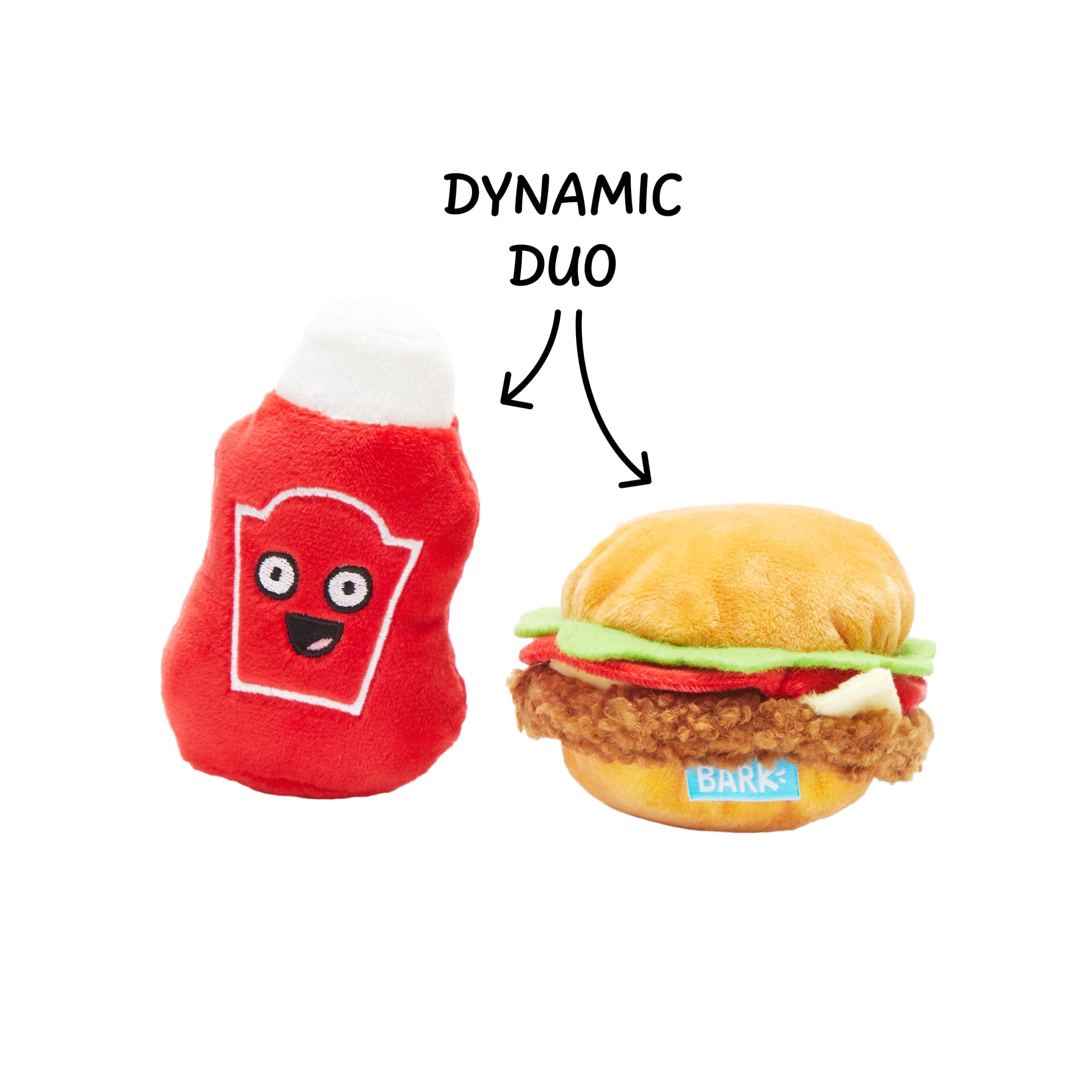 BARK Cookout Burger & Ketchup BBQ Food Plush Dog Toy XS/S