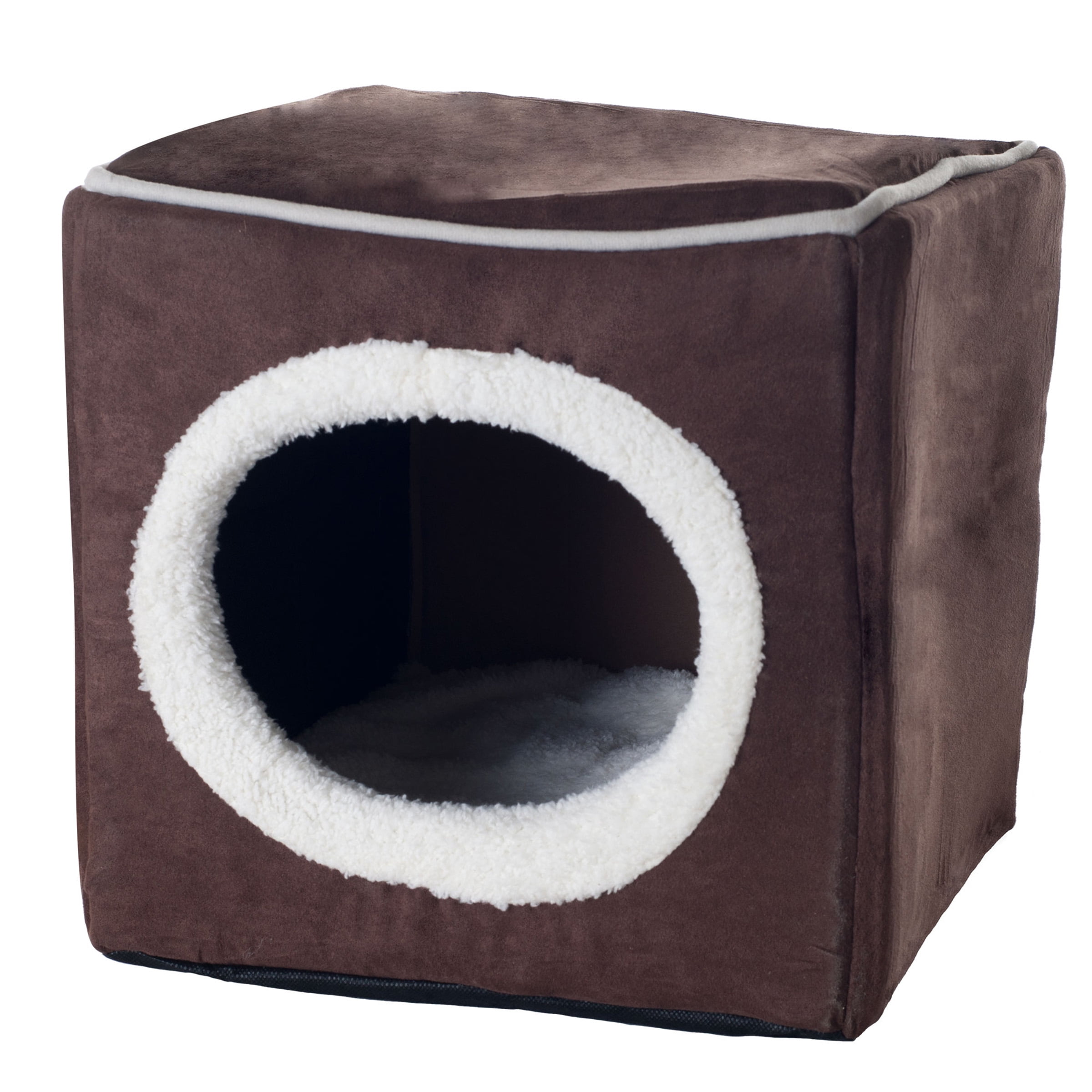 Cat House ? Plush Enclosed Cat Bed with Removable Cushion ? Foam Pet Cave Bed for Kittens or Small Dogs up to 16lbs by Petmaker (Dark Brown)