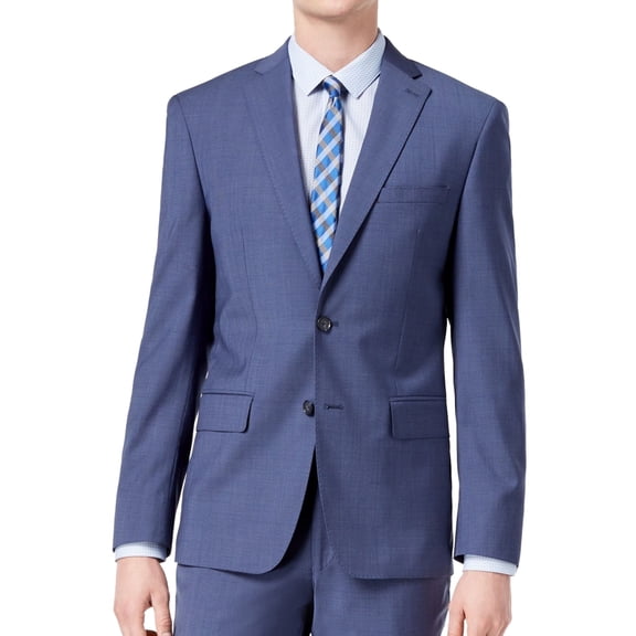 DKNY Mens Neat Suit Two Button Blazer Jacket, Blue, 36 Short