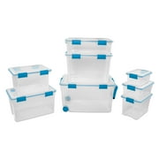 Sterilite Large Gasket Box, 80 Quart Clear Weather-Resistant Plastic Storage Bin with Gasket Seal and Latch Lid, Blue