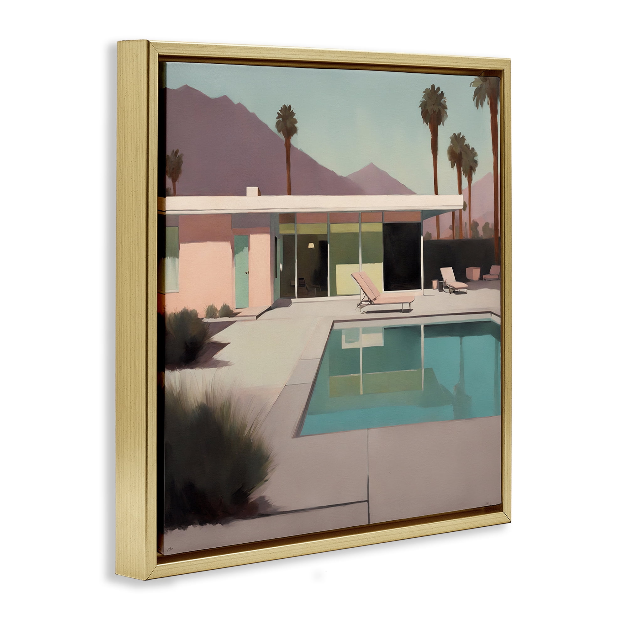 Stupell Industries Californian Pool View Landscape & Nature Painting Gold Floater Framed Canvas Art Print Wall Art, 18 x 18