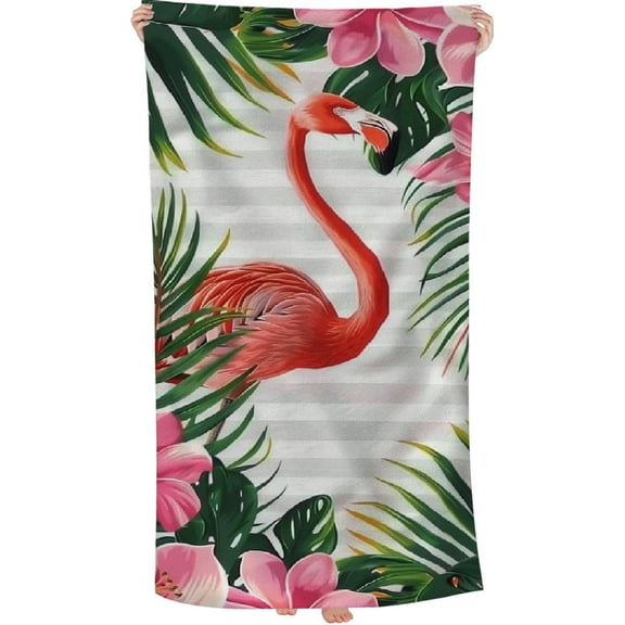 PHYHOO Tropical Aqua Pink Flamingo Floral Microfiber Sand Free Beach Towel Oversized Quick Dry Absorbent for Pool Swimming Bathroom Beach Towel 30x60in