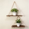 thumbnail image 2 of Wooden Hanging Shelf, Rope Swing Wall Mounted Shelf, Rustic Floating Display Rack for Bathroom Bedroom Living Room(Brown), 2 of 6