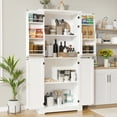 thumbnail image 3 of DIYART 71" Tall Pantry Cabinet, Farmhouse Kitchen Storage Cabinet with 6 Hanging Shelves and Adjustable Shelves, Freestanding Cupboard for Kitchen & Dining Room, White, 3 of 8