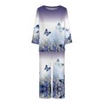 thumbnail image 4 of Vacation Outfits For Women 2PC Round Neck Long Sleeve Two-piece Comfortable Home Pajamas Set Sports Set Up to 65% off, 4 of 5