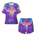 thumbnail image 5 of "Wukai Elephant in Tribal Style Women's Pajama Set - Short-Sleeve Top and Shorts with Elastic Waistband and Pockets for Loungewear, Yoga, and Casual Wear-Medium, 5 of 8