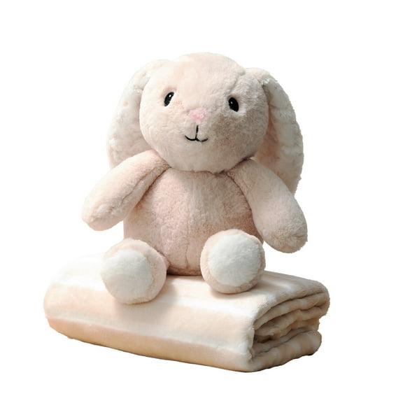 The Peanutshell Fluffy Bunny & Pink Striped Plush Blanket Gift Set with Baby Blanket & Stuffed Animal, 2-Piece