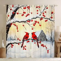 Manfei Merry Christmas Curtains Pack of 2 (42x84 Each),Wild Cardinal Birds Curtains Blackout,Rustic Xmas Red Berry Bedroom Curtains For Men Women,Breathable Home Decor