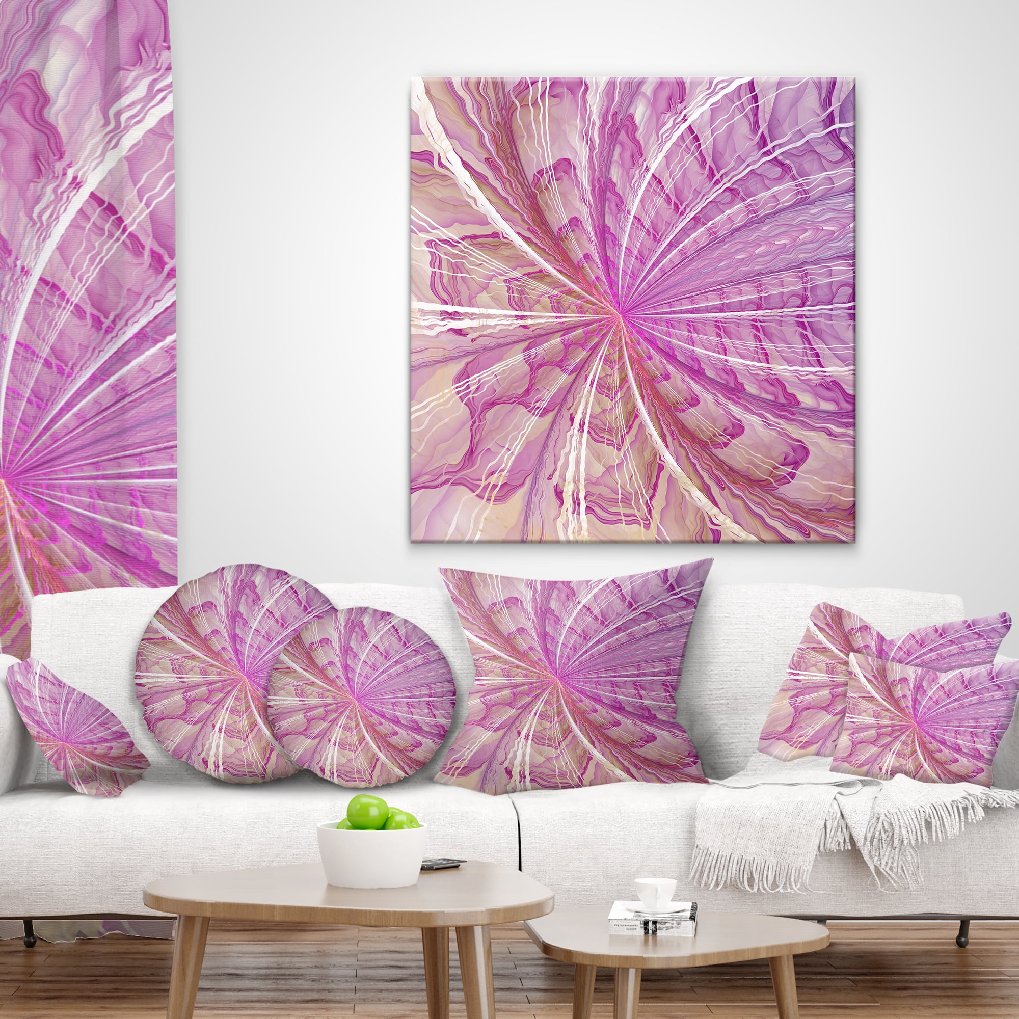 Designart 16" x 16" Contemporary and Modern Black Fractal and Flower Polyester Throw Pillow