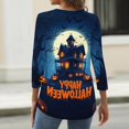 thumbnail image 6 of Shirts for Women Halloween Funny 3/4 Sleeve Tops Spooky Castle Printed T Shirts Horror Button V Neck Pullover Holiday Three Quarter Length Blouses, S, 6 of 6