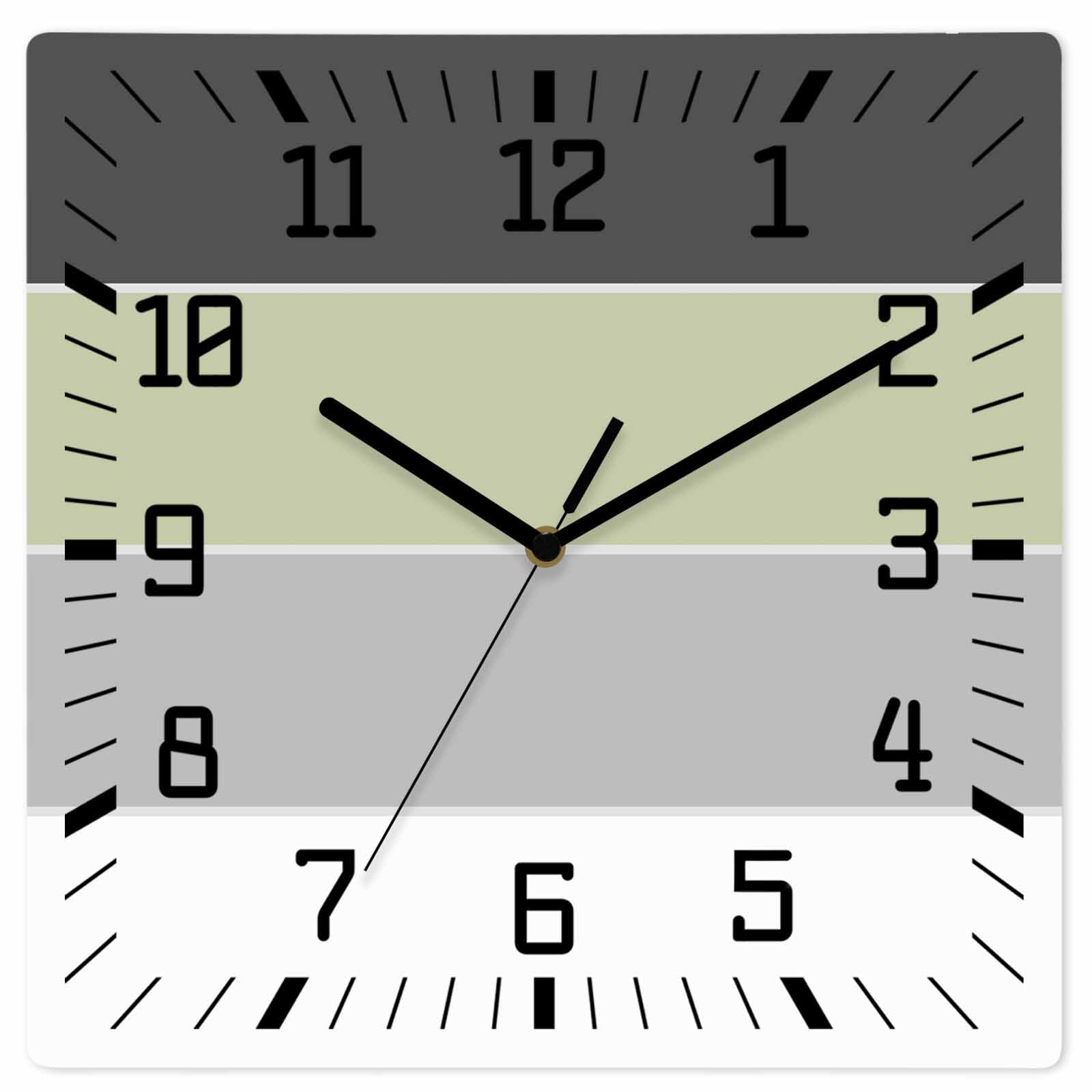 Grey Green Striped Wooden Wall Clock Silent Non Ticking Farmhouse Modern Square Wall Clocks Battery Operated Decor Clock for Home Office Living Room Kitchen 10 Inch