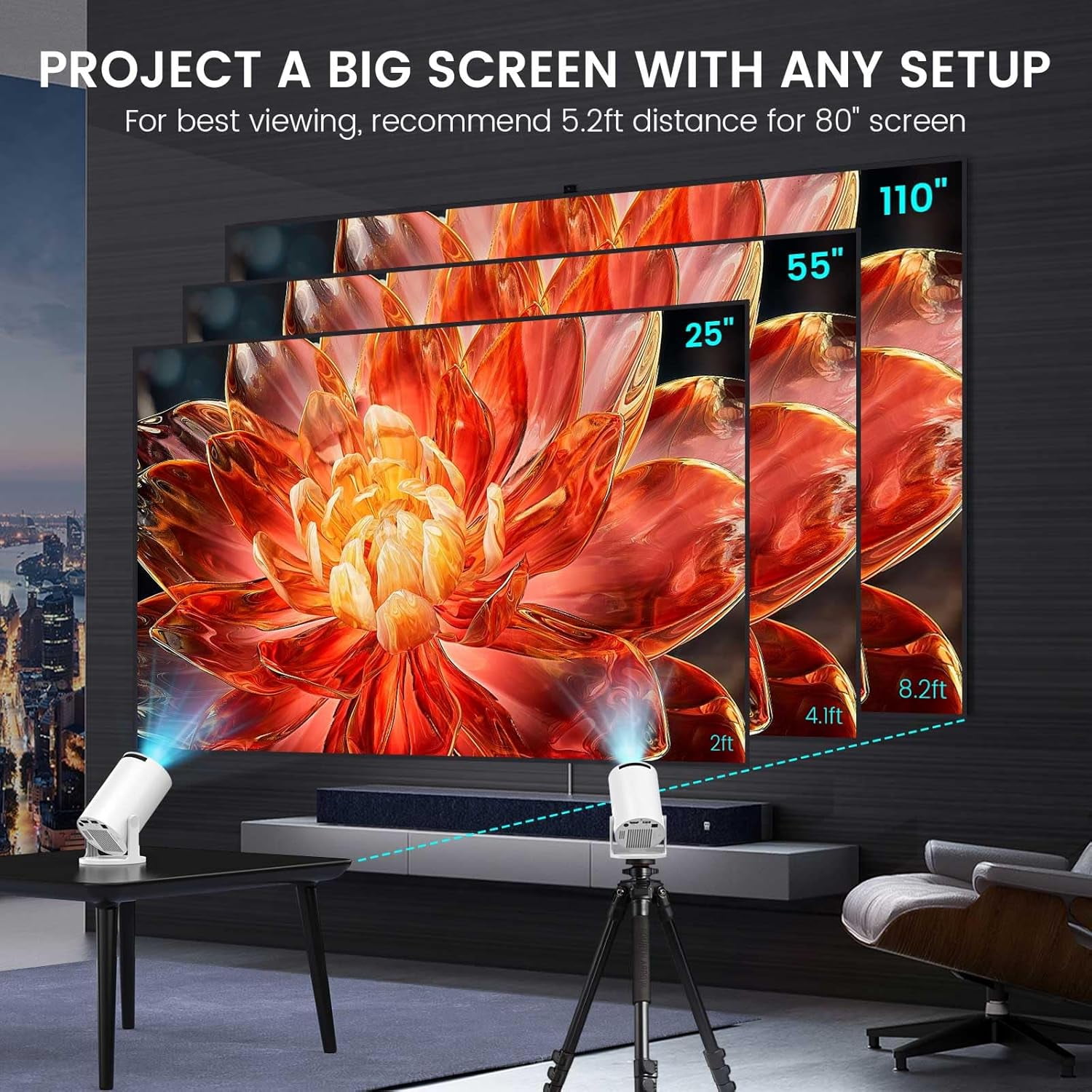 Projector with WiFi 6  5.4 160 ANSI 4K HD  Portable Home Theater for Outdoor Movie