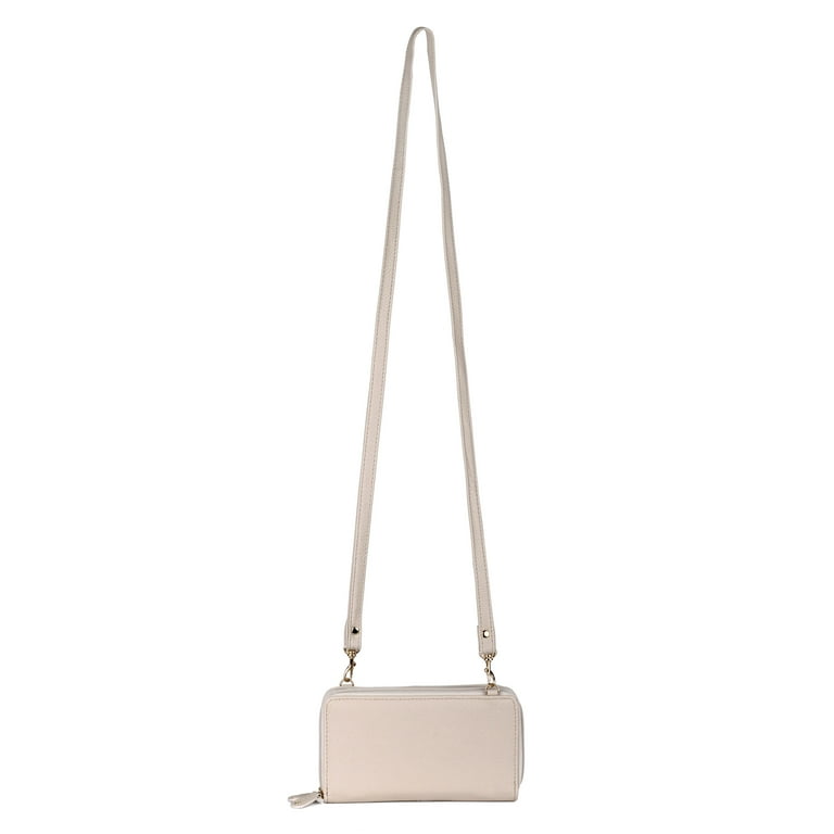 Julia Buxton Pebble RFID Ultimate Double Zip Organizer - Vegan Leather, RFID Blocking, White Pepper Color