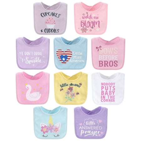 UPC: 0841297188763 | The Peanutshell Terry Feeding Baby Girl Bibs 10 Pack Pastel