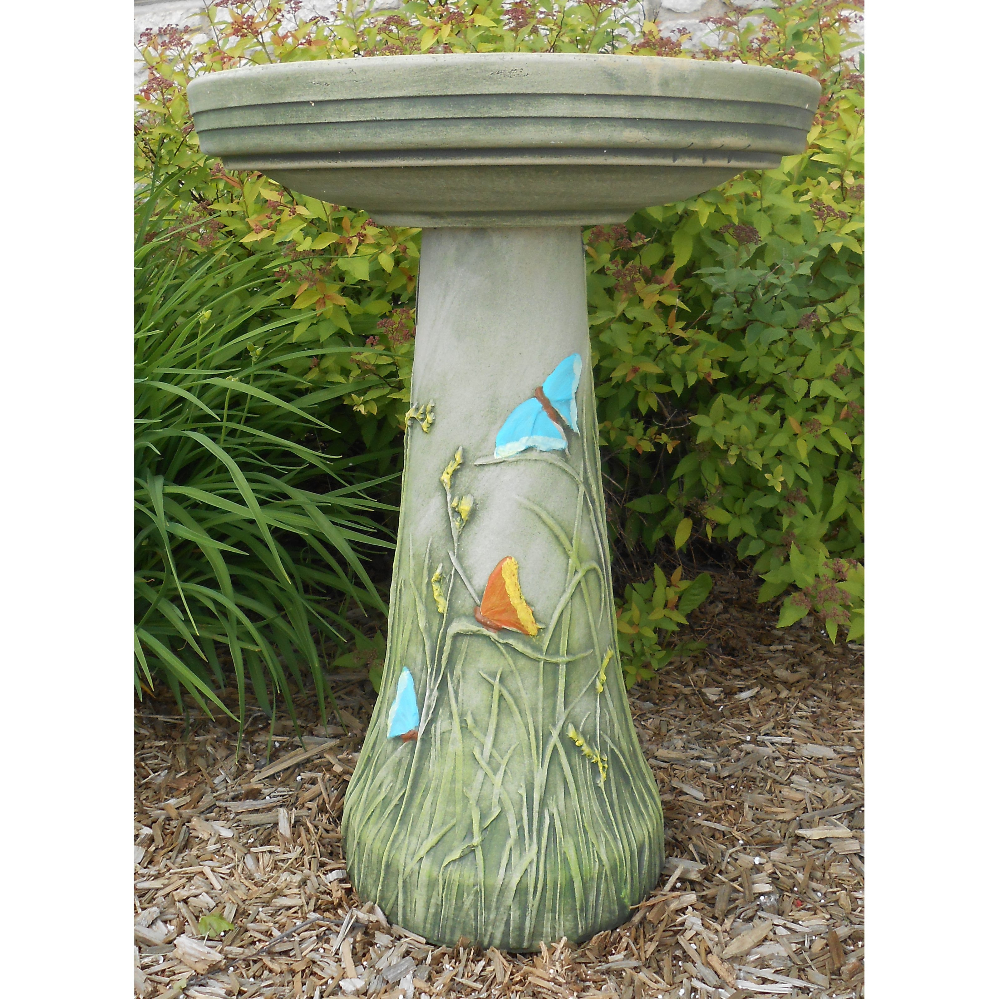 Burley Clay Hand Tinted Butterfly Ceramic Birdbath by Backyard Nature Products Inc