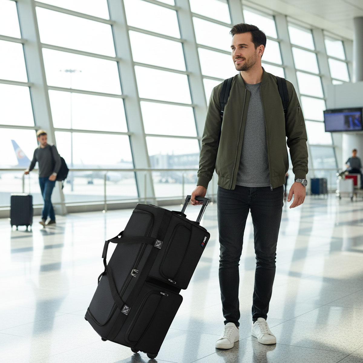 36 Inch Rolling Duffle Bag with Wheels and Telescopic Handle, Large Wheeled Travel Luggage Bag for Men & Women, Black, TB328