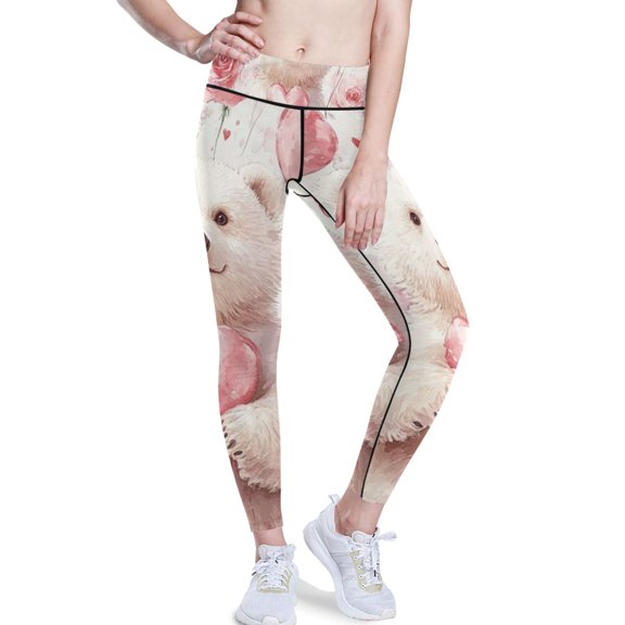 Ckdifva Bear Roses Hearts Yoga Pants with Pockets for Women Workout Athletic Yoga Leggings