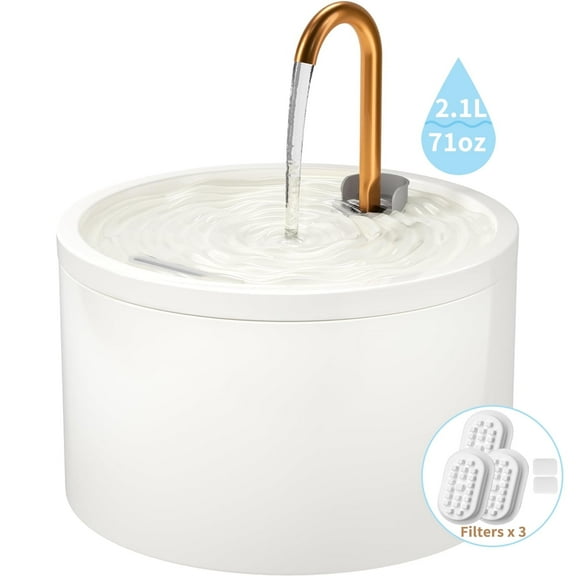 Ceramic Cat Water Fountain, 2.1L/71oz Automatic Ceramic Drinking Fountain for Cats, Dogs, Pet with Ultra-Quiet Pump and Filter & Sponge (White)