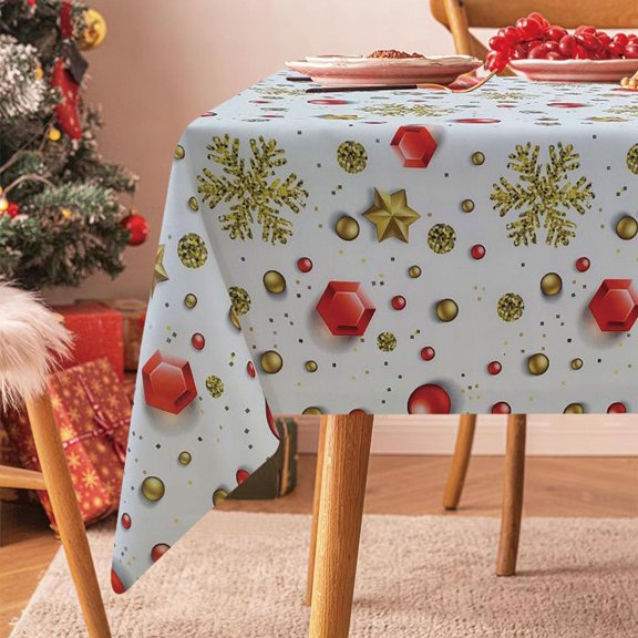 Violet Linen European Christmas Accents Stars, Snowflakes and Jewel Pattern, Polyester Woven Printed Fabric, Multi , 60 inch by 120 inch, Seats 10 to 12 people, Rectangular Tablecloths