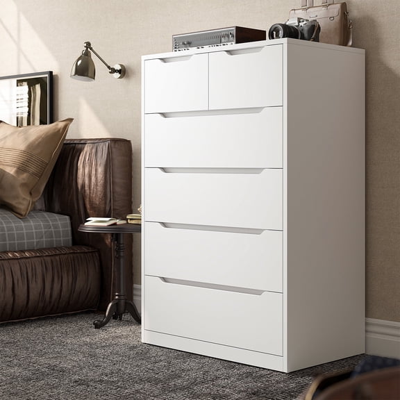 EnHomee White Dresser for Bedroom Wood 6 Drawer Modern Storage Cabinet for Bedroom Living Room Closet, 43.3"Hx 27.5"Lx 15.7"D
