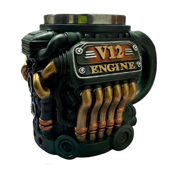 Engine Shaped Resin Mug with 304 Stainless Steel Liner Mechanical Style Novelty Cup for Breakfast Coffee Tea Water Office Home Use