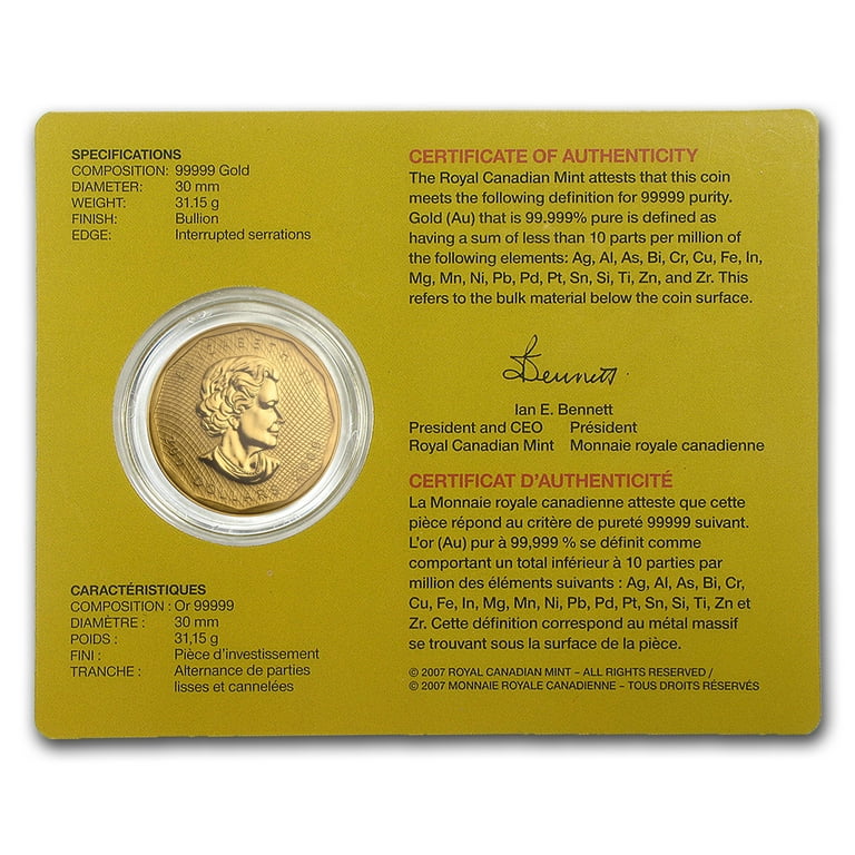 2009 Canada 1 oz Gold Maple Leaf .99999 BU (w/Assay Card