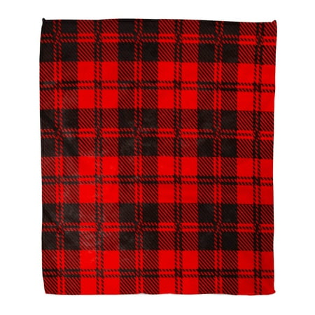 NUDECOR Flannel Throw Blanket Clan Abstract Red and Black Tartan Wool ...