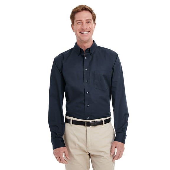 Harriton Foundation 100% Cotton Long-Sleeve Twill Shirt with Teflon (M581) Dark Navy, S