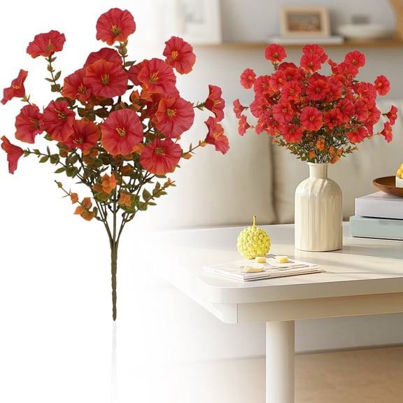 Morning Glory Artificial Flowers for Outdoors 1 Stems 13.8'' Fake Flowers Faux Silk Morning Glory Picks UV Resistant Fake Plants for Planters Vase Table Centerpieces Garden Porch Home Decor Red