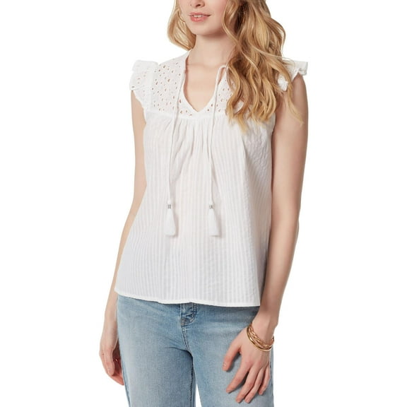 Jessica Simpson Womens Alisha Cotton Flutter Sleeve Top White XS