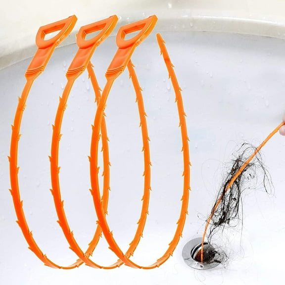 Snake Hair Drain Clog Remover Cleaning Tool, 19.6 Inch, Orange, 3 Pack