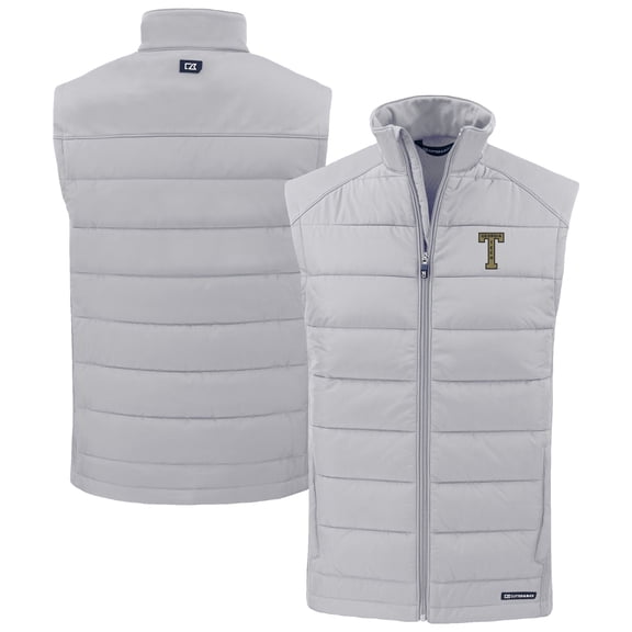 Men's Cutter & Buck Gray Georgia Tech Yellow Jackets Evoke Hybrid Eco Softshell Recycled Full-Zip Vest