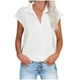 thumbnail image 2 of LEBONYARD Womens Tops Summer,Women's Tops Fashion Solid Button Shirt Female V-Neck Loose T-shirt Blouse White L, 2 of 6