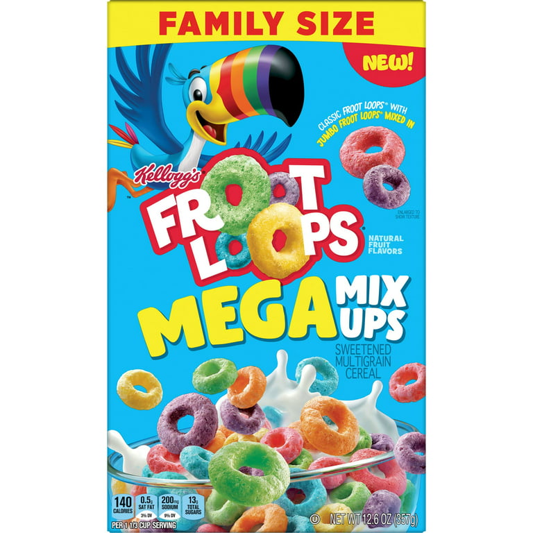 Kellogg's Froot Loops Mega Mixups Original Cold Breakfast Cereal, Family  Size, 12.6 oz Box 