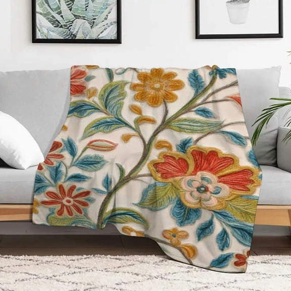 Creowell Colorful Flowers Soft Warm Flannel Blanket Multi-Purpose 30x40in