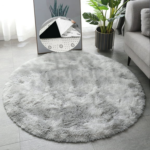 Soft Shaggy Area Rugs Round 47"x47" Light Gray Fluffy Non-Slip Backing Carpet for Living Room Bedroom