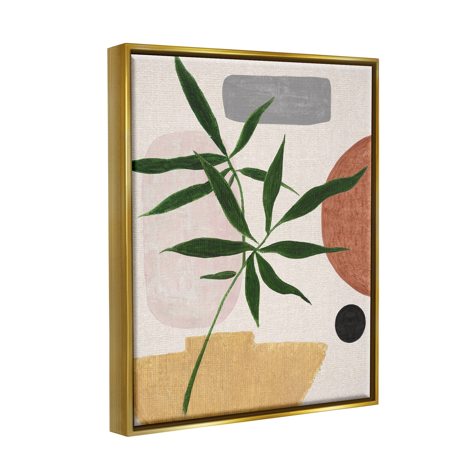 Stupell Industries House Plant & Abstract Shapes Botanical & Floral Painting Gold Floater Framed Canvas Art Print Wall Art, 25 x 31