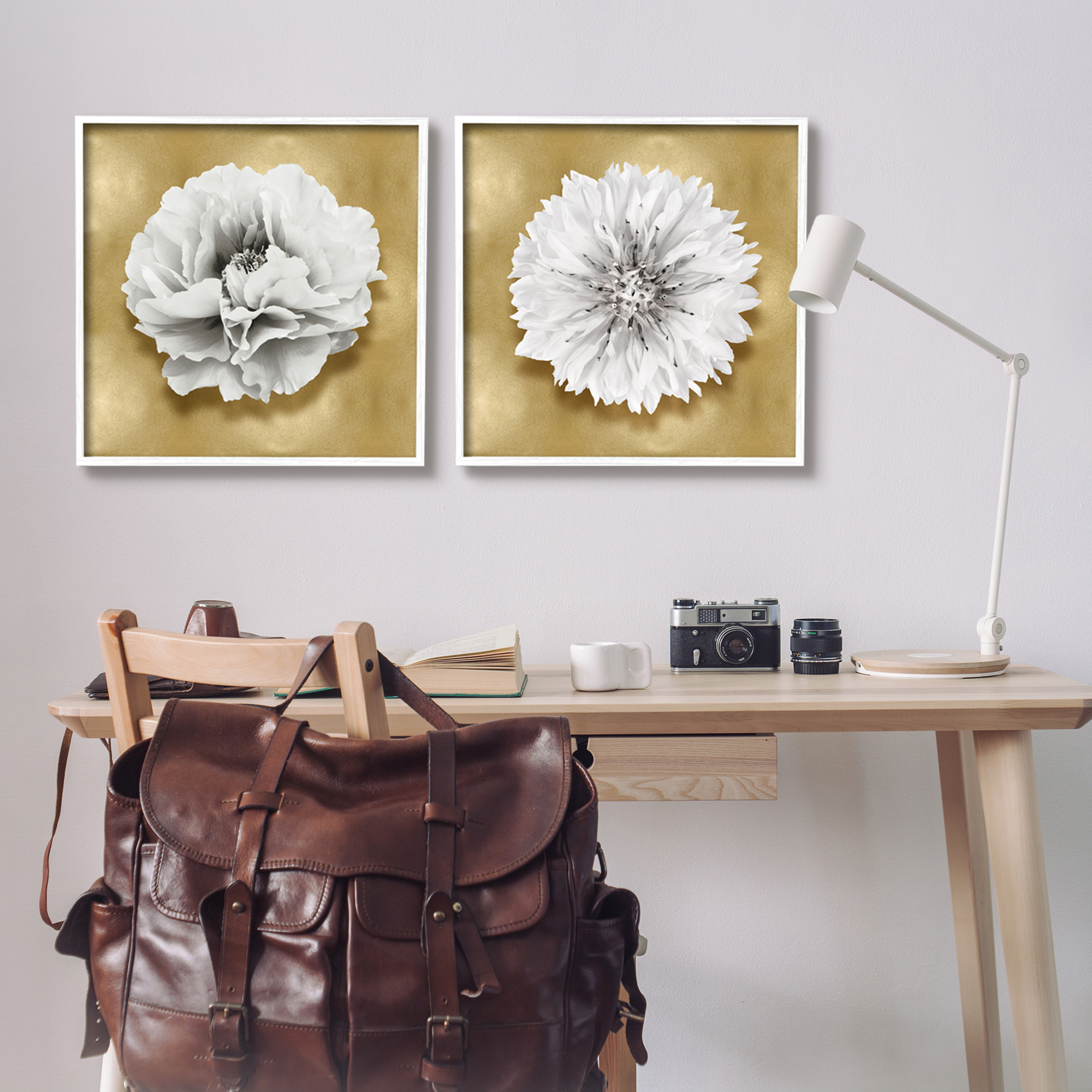 Stupell Industries White on Glam Flowers Botanical & Floral Painting White Framed Art Print Wall Art, 24 x 24